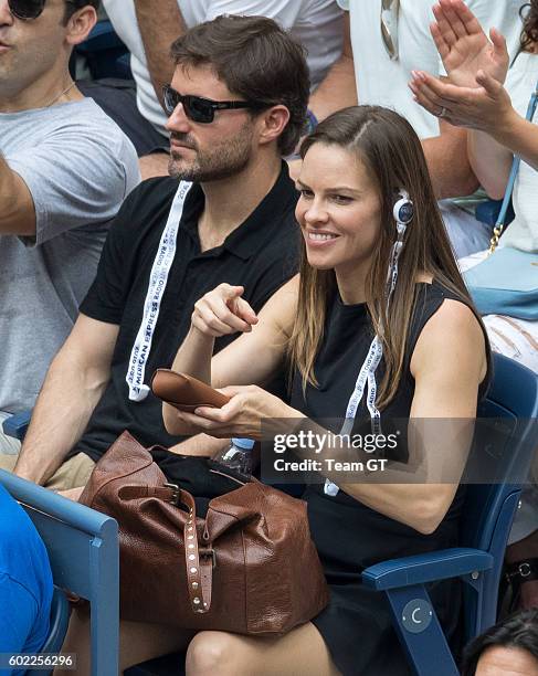 Hilary Swank and Ruben Torres seen at USTA Billie Jean King National Tennis Center on September 10, 2016 in the Queens borough of New York City.