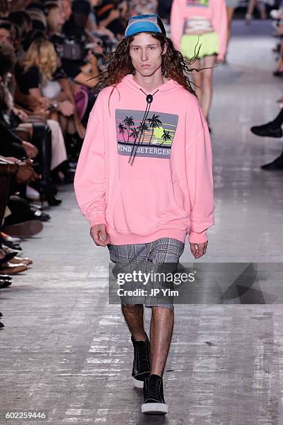 Model walks the runway at the Alexander Wang Spring 2017 fashion show during New York Fashion Week September 2016 at Pier 94 on September 10, 2016 in...