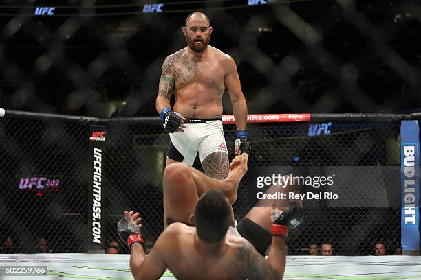 Travis Browne during his fight against Fabricio Werdum during the UFC 203 event at Quicken Loans Arena on September 10, 2016 in Cleveland, Ohio.