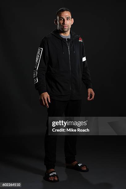 Fabricio Werdum of Brazil poses for a post fight portrait backstage during the UFC 203 event at Quicken Loans Arena on September 10, 2016 in...