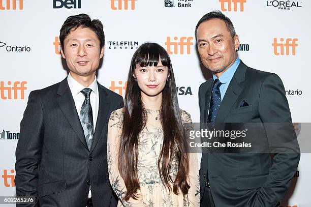 Diector Sang-il Lee, Actress Aoi Miyazaki and Actor Ken Watanabe attend the premiere of "Rage" during the 2016 Toronto International Film Festival at...
