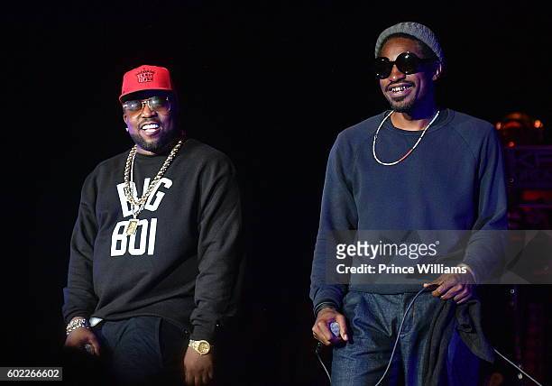 Big Boi and Andre 3000 of Outkast perform at One MusicFest at Lakewood Amphitheatre on September 10, 2016 in Atlanta, Georgia.