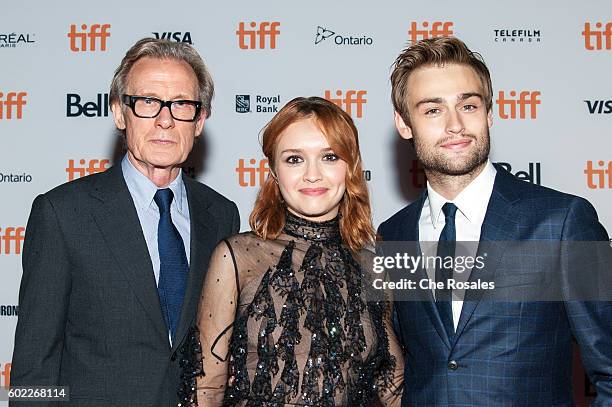 Actors Bill Nighy, Olivia Cooke and Douglas Booth attend the Premier of "The Limehouse Golem" at Ryerson Theatre on September 10, 2016 in Toronto,...