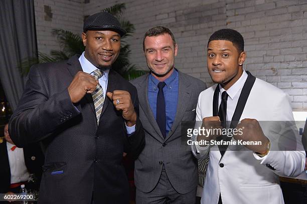 Former Boxer Lennox Lewis , actor Liev Schreiber and actor Pooch Hall at The Bleeder TIFF party hosted by GREY GOOSE Vodka at Storys Building on...