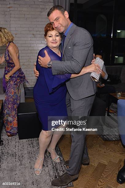 Linda Wepner and actor Liev Schreiber at The Bleeder TIFF party hosted by GREY GOOSE Vodka at Storys Building on September 10, 2016 in Toronto,...