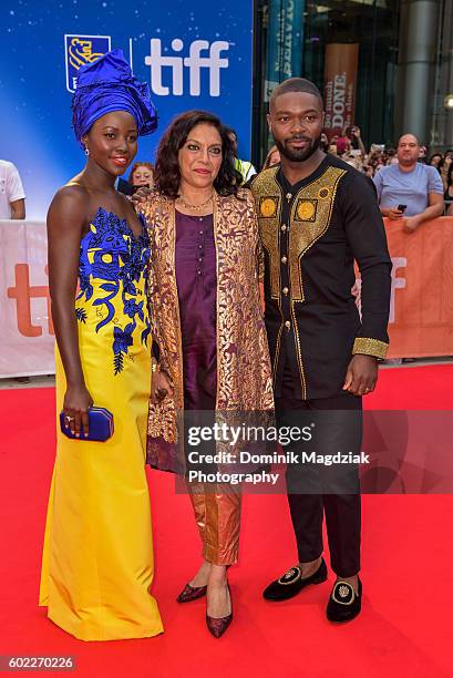 Actress Lupita Nyong'o, director Mira Nair and actor David Oyelowo attend the 'Queen of Katwe' premiere during the 2016 Toronto International Film...