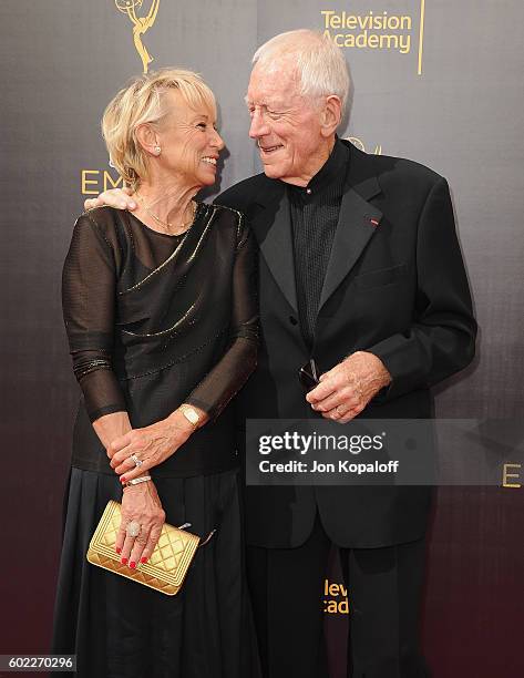 Actor Max von Sydow and wife Catherine Brelet arrive at the 2016 Creative Arts Emmy Awards at Microsoft Theater on September 10, 2016 in Los Angeles,...