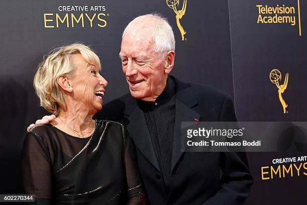 Max von Sydow and Catherine Brelet attend the 2016 Creative Arts Emmy Awards held at Microsoft Theater on September 10, 2016 in Los Angeles,...