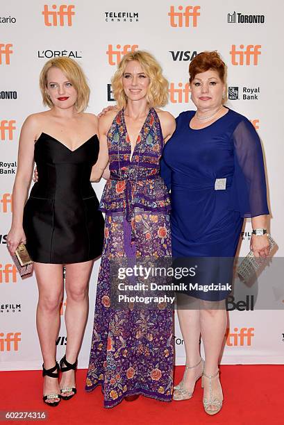 Actresses Elisabeth Moss, Naomi Watts and Linda Wepner attend 'The Bleeder' premiere during the 2016 Toronto International Film Festival at the...