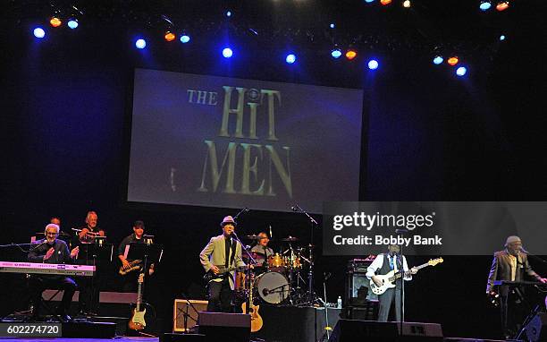 Jimmy Ryan, Larry Gates, Steve Murphy, Lee Shapiro and Russ Velazquez of The HitMen peform at Count Basie Theater on September 10, 2016 in Red Bank,...