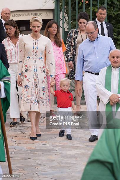 Prince Albert II of Monaco, Prince Jacques, Princess Charlene of Monaco arrive to attend the annual traditional 'Pique Nique Monegasque' on September...