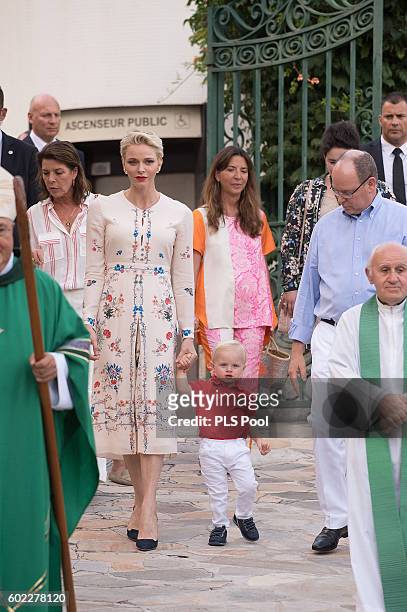 Prince Albert II of Monaco, Prince Jacques, Princess Charlene of Monaco arrive to attend the annual traditional 'Pique Nique Monegasque' on September...