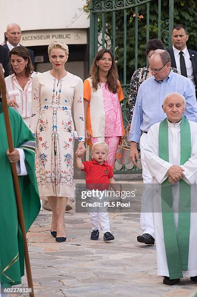 Prince Albert II of Monaco, Prince Jacques, Princess Charlene of Monaco arrive to attend the annual traditional 'Pique Nique Monegasque' on September...