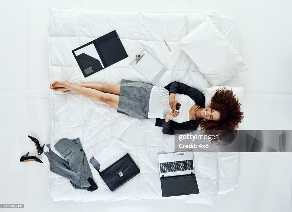 Above view of businesswoman using phone