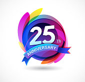 25th anniversary - abstract background with icons and elements