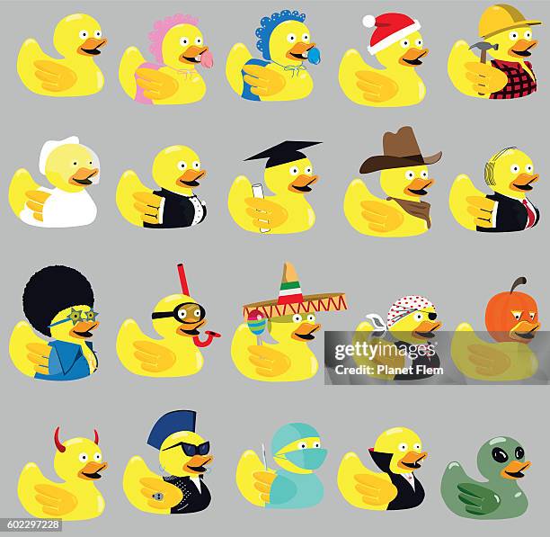 ilustraciones, imágenes clip art, dibujos animados e iconos de stock de variedad de patos de goma - patito