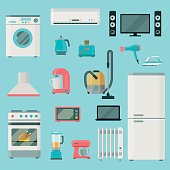 Home appliances icons set. Vector flat illustration