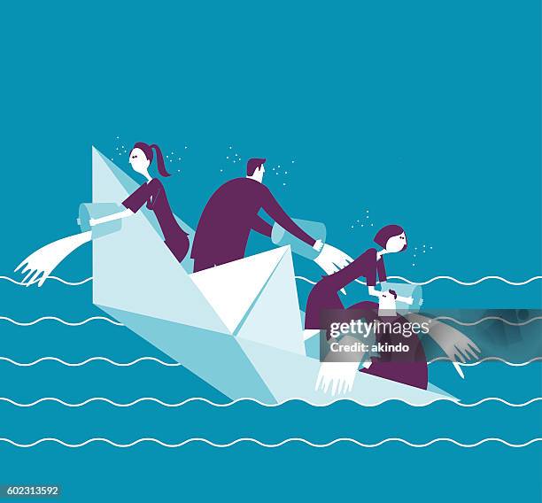 stockillustraties, clipart, cartoons en iconen met businesspeople on a sinking boat - sinking