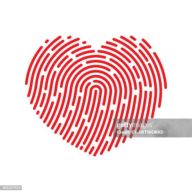 vector thumbprint heart icon - fingerprint stock illustrations