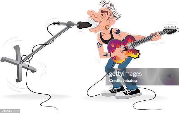 rocker biting microphone - live in levis event stock illustrations