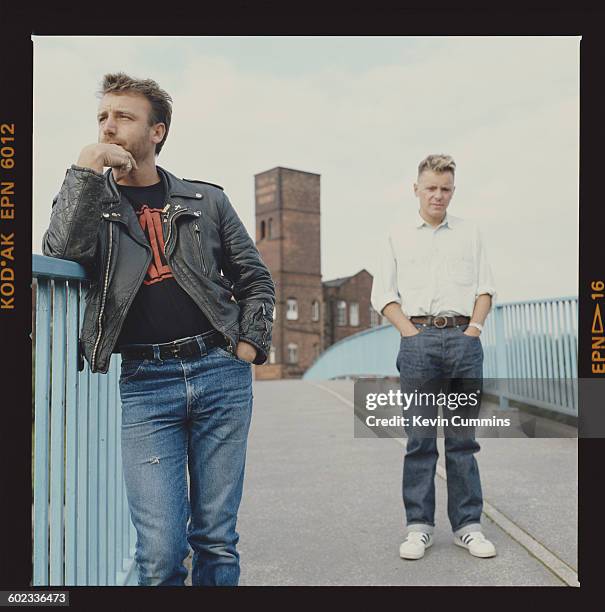 Peter Hook and Bernard Sumner of British rock group New Order, circa 1985.