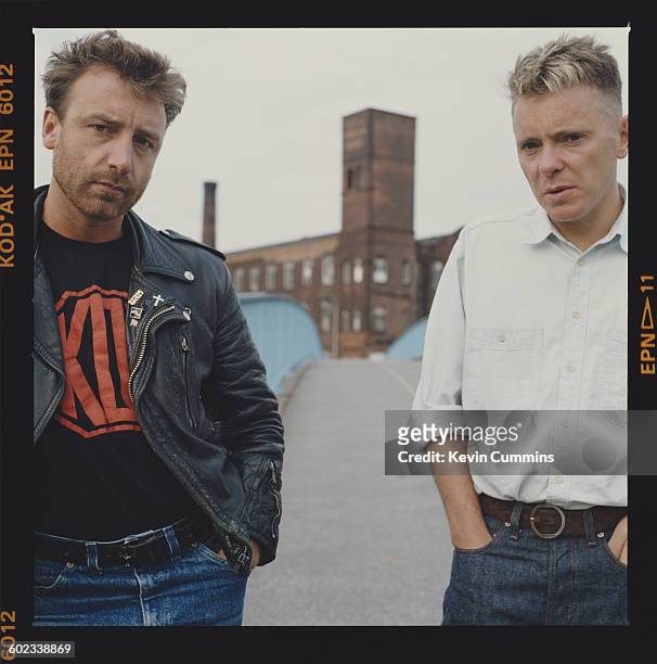 Peter Hook and Bernard Sumner of British rock group New Order, circa 1985.