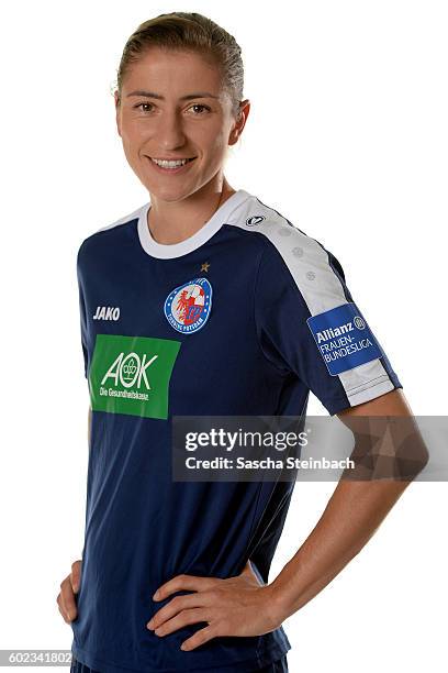 Bianca Schmidt of 1. FFC Turbine Potsdam poses during the Allianz Women's Bundesliga Club Tour on September 7, 2016 in Potsdam, Germany.