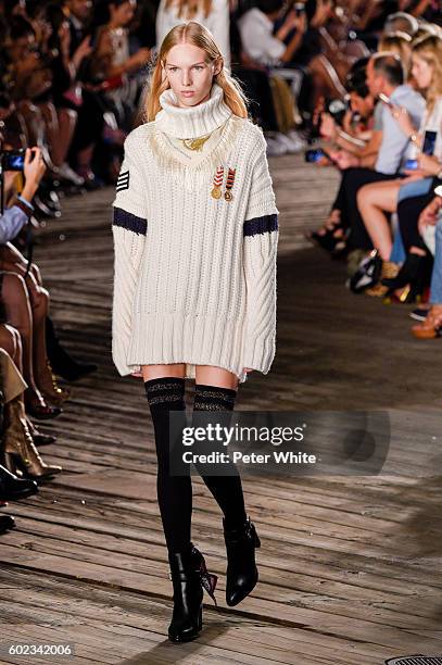 Model walks the runway at Tommy Hilfiger Women's Fashion Show during New York Fashion Week at Pier 19 on September 9, 2016 in New York City.