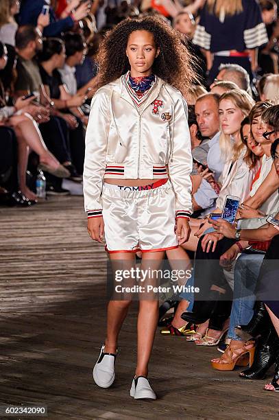 Model walks the runway at Tommy Hilfiger Women's Fashion Show during New York Fashion Week at Pier 19 on September 9, 2016 in New York City.