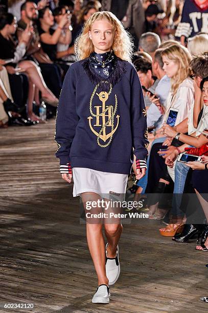 Model walks the runway at Tommy Hilfiger Women's Fashion Show during New York Fashion Week at Pier 19 on September 9, 2016 in New York City.