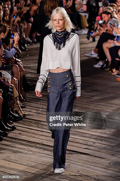 Model walks the runway at Tommy Hilfiger Women's Fashion Show during New York Fashion Week at Pier 19 on September 9, 2016 in New York City.