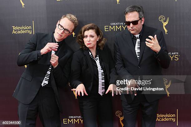 Jack Dolgen, Rachel Bloom and Adam Schlesinger attend the 2016 Creative Arts Emmy Awards Day 1 at the Microsoft Theater on September 10, 2016 in Los...