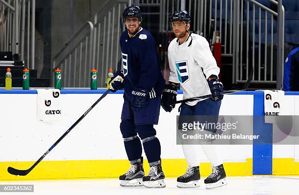 Anze Kopitar and Marian Gaborik of Team Europe skate during a practice at the Centre Videotron on September 7, 2016 in Quebec City, Quebec, Canada.