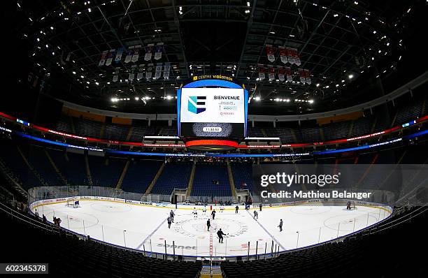 Team Europe players skate during a practice at the Centre Videotron on September 7, 2016 in Quebec City, Quebec, Canada.