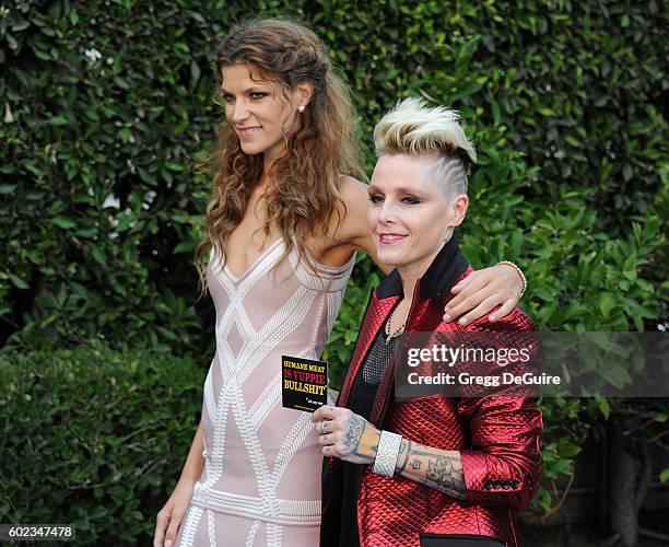 Singer Otep Shamaya and model Aleks Rastovic arrive at Mercy For Animals Hidden Heroes Gala 2016 at Vibiana on September 10, 2016 in Los Angeles,...