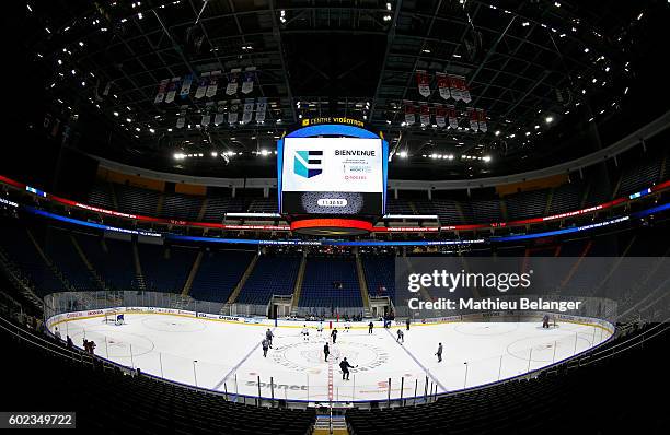 Team Europe players skate during a practice at the Centre Videotron on September 7, 2016 in Quebec City, Quebec, Canada.