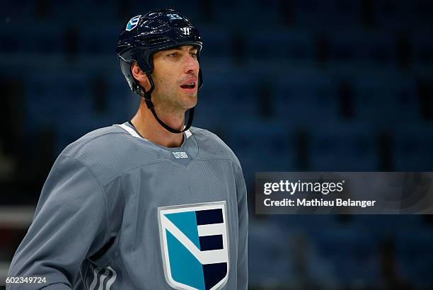 Zdeno Chara of Team Europe looks on during a practice at the Centre Videotron on September 7, 2016 in Quebec City, Quebec, Canada.