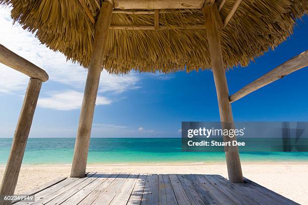 beach view from palapa - playa ancon cuba stock-fotos und bilder