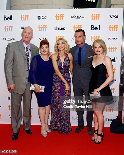 Chuck Wepner, Linda Wepner, Naomi Watts, Liev Schreiber, and Elisabeth Moss attend 'The Bleeder' premiere during the 2016 Toronto International Film...