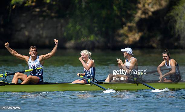 Great Britain's Gold Medal winning crew Grace Clough , Daniel Brown, Pamela Relph, James Fox and James Olicer in the LTA Mixed Coxed Four - LTAMix4+...