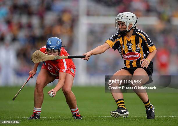 Dublin , Ireland - 11 September 2016; Eimear O'Sullivan of Cork in action against Shelly Farrell of Kilkenny during the Liberty Insurance All-Ireland...