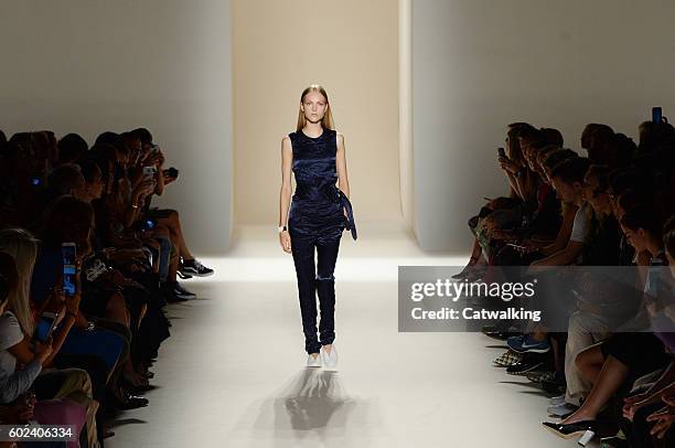 Model walks the runway at the Victoria Beckham Spring Summer 2017 fashion show during New York Fashion Week on September 11, 2016 in New York, United...