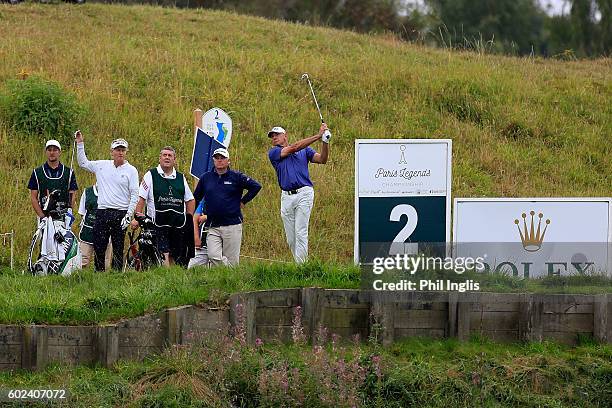 Peter Fowler of Australia in action during the final round of the Paris Legends Championship played on L'Albatros Course at Le Golf National on...
