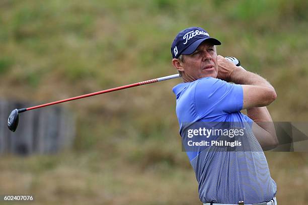 James Kingston of South Africa in action during the final round of the Paris Legends Championship played on L'Albatros Course at Le Golf National on...