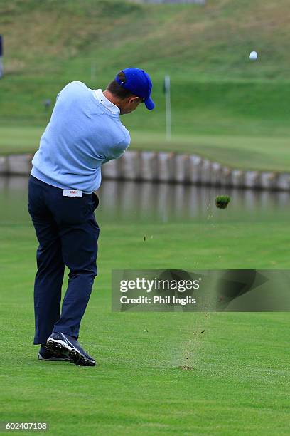 Magnus P Atlevi of Sweden in action during the final round of the Paris Legends Championship played on L'Albatros Course at Le Golf National on...