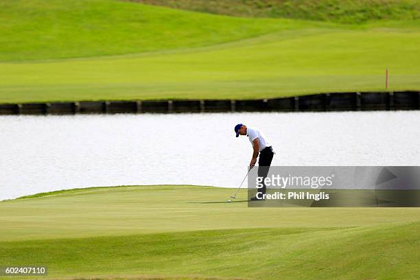 Magnus P Atlevi of Sweden in action during the final round of the Paris Legends Championship played on L'Albatros Course at Le Golf National on...