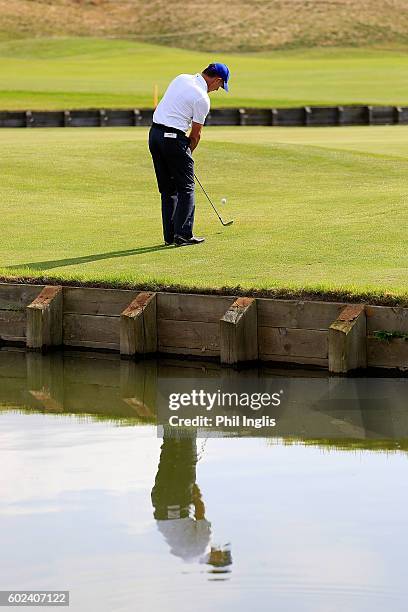 Magnus P Atlevi of Sweden in action during the final round of the Paris Legends Championship played on L'Albatros Course at Le Golf National on...