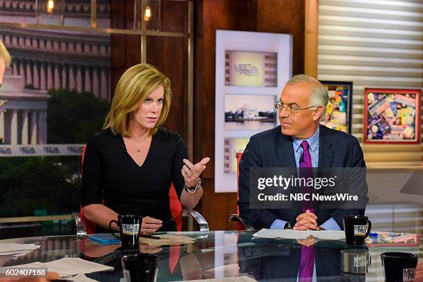 Pictured: Stephanie Cutter, Former Deputy Campaign Manager for President Obama, left, and David Brooks, Columnist, The New York Times, right, appear...