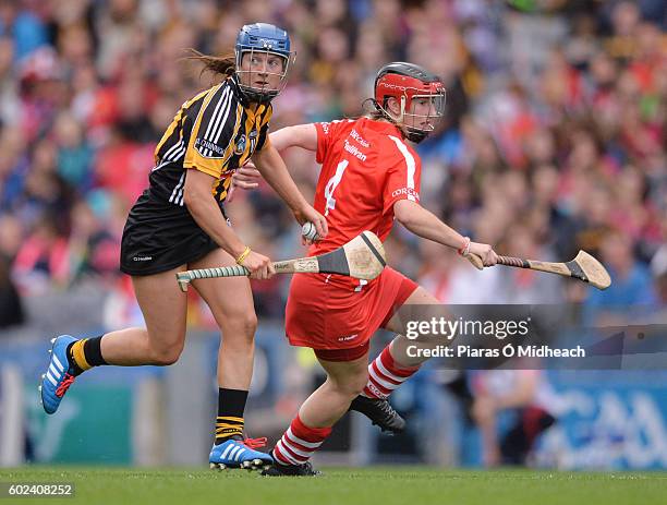 Dublin , Ireland - 11 September 2016; Julie Ann Malone of Kilkenny in action against Leanne O'Sullivan of Cork during the Liberty Insurance...