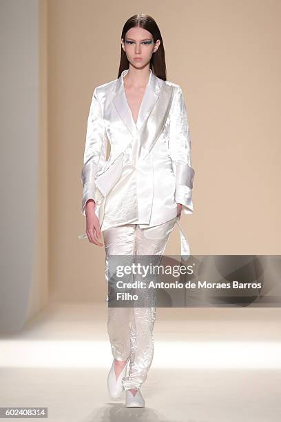 Model walks the runway at Victoria Beckham show during New York Fashion Week on September 11, 2016 in New York City.